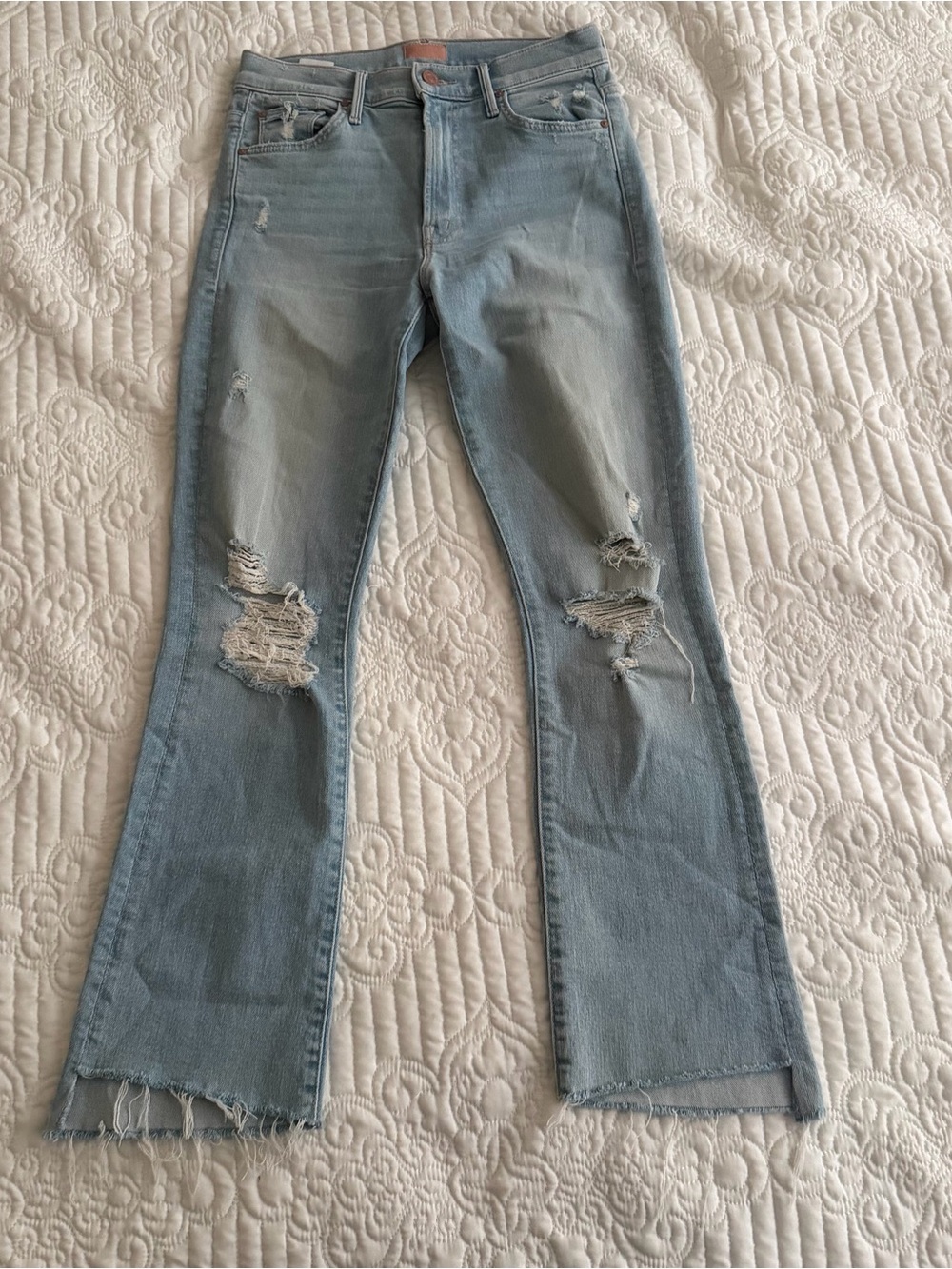 MOTHER Denim Distressed High-Rise Raw Hem Flare Jeans Size 26